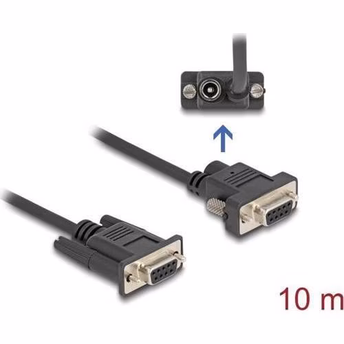 Delock Sériový kabel ze zásuvky RS-232 D-Sub9 na zásuvku D-Sub9, napájení na pinu 9, délka 10 m