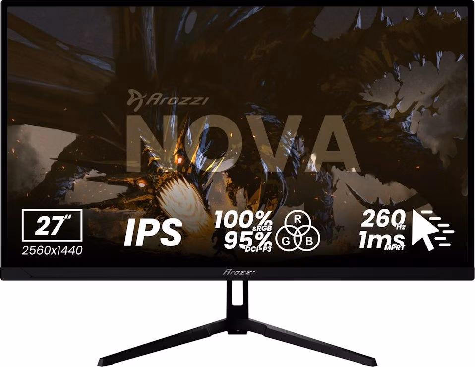 AROZZI NOVA herní monitor 27" 27T2K260 Black/ LED/ 2560x1440/ 260Hz/ IPS/ 1000:1/ 1ms/ 2xHDMI/ 2xDP/ černý
