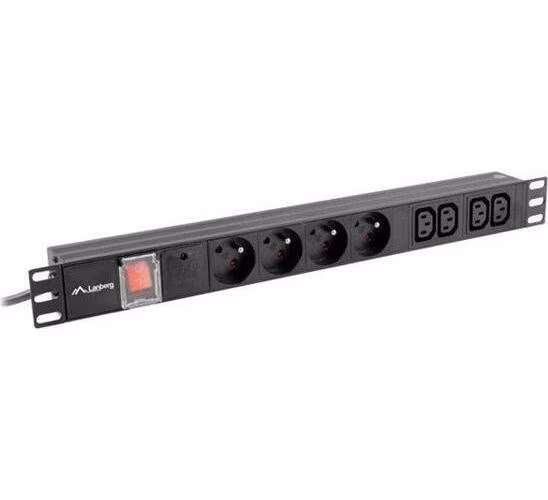 LANBERG 19" 1U 10A 2M 4X FRANCOUZSKÉ ZÁSUVKY 4X ZÁSUVKY IEC C13 ČERNÁ C14