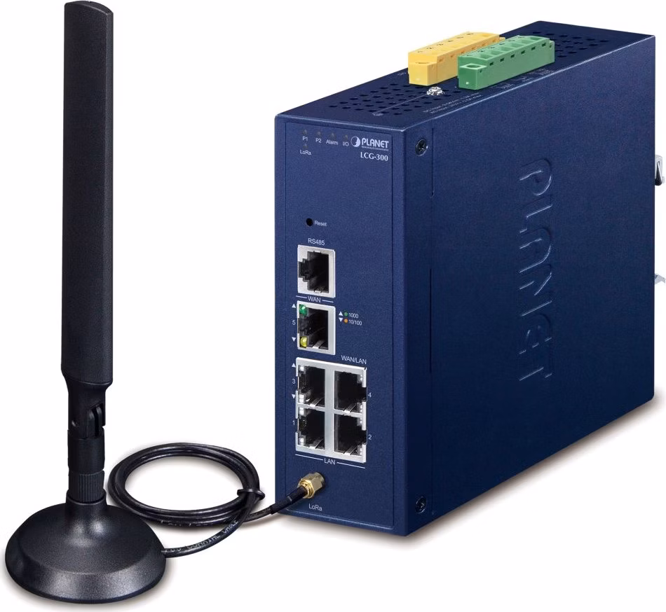 Planet LCG-300 IoT LoRaWAN průmyslová brána, 5x LAN 1Gb, DIN, IP30, -40/+75C, 9-54VDC