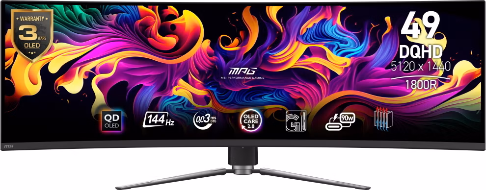 MSI Gaming MPG 491CQP QD-OLED/ 49"/ 5120x1440/ OLED/ 0,03ms/ 144Hz/ 250cd/m2/ 1500000:1/ HDMI/ DP/ USB/ VESA/černý