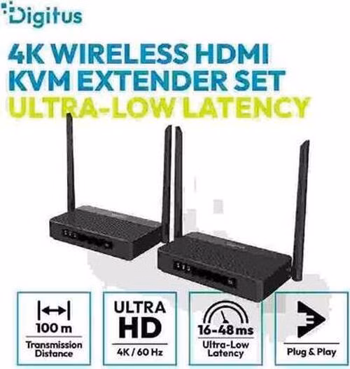 DIGITUS 4K/60Hz Wireless HDMI KVM Extender Set, 100m, black