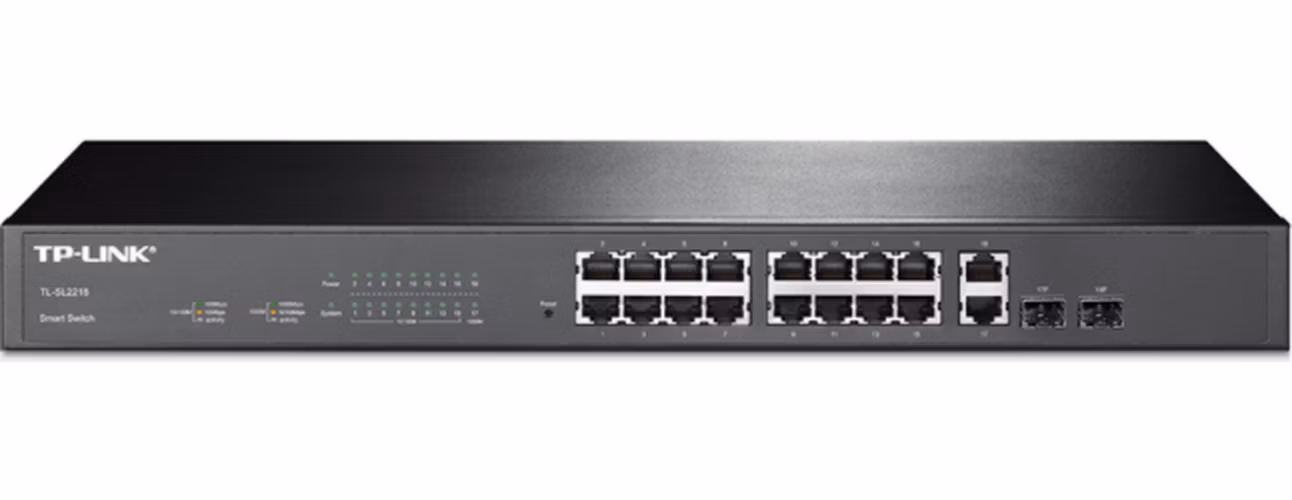 Omada 16-Port Gigabit Smart Switch with 2 Gigabit SFP Slots PORT: 16× Gigabit RJ45 Ports, 2× Gigabit SFP Slots SPEC: 1U
