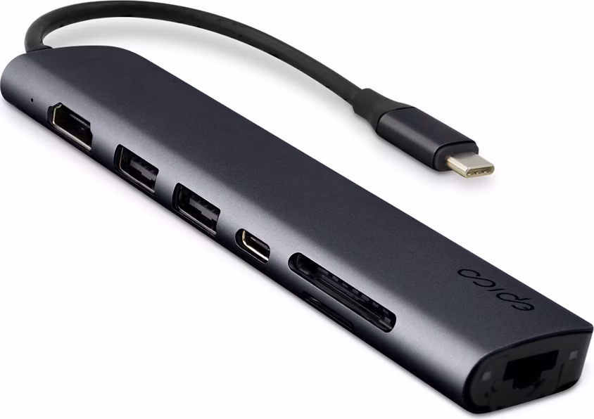 Epico 7v1 hliníkový USB-C 8K húb - atramentová