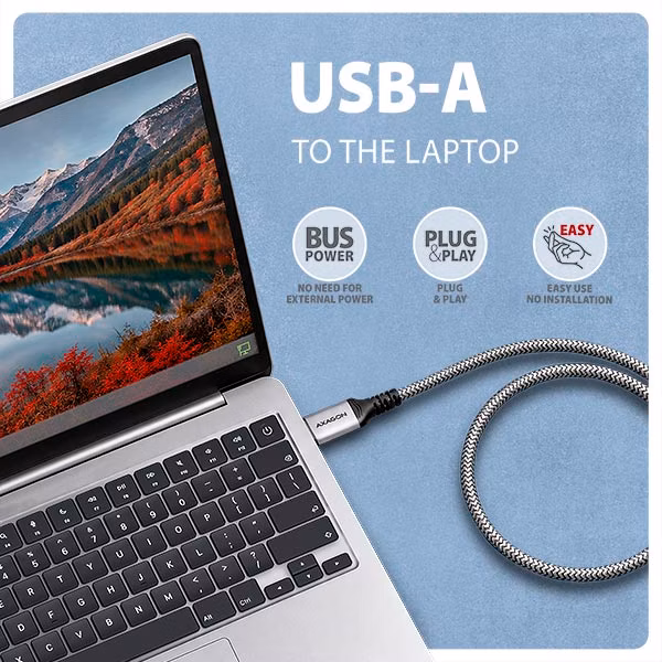AXAGON ADE-AM20, USB-A Gigabit Ethernet adaptér s integrovaným sieťovým CAT6 káblom RJ-45 (2 m)