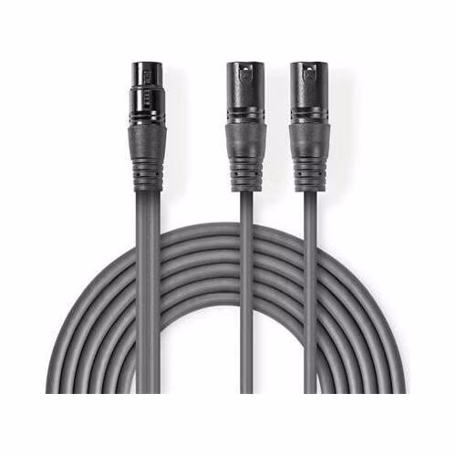 Nedis COTH15020GY15 - Vyvážený XLR Audiokabel | 2x XLR 3pinová Zástrčka – XLR 3pinová Zásuvka | 1,5 m | Šedá barva