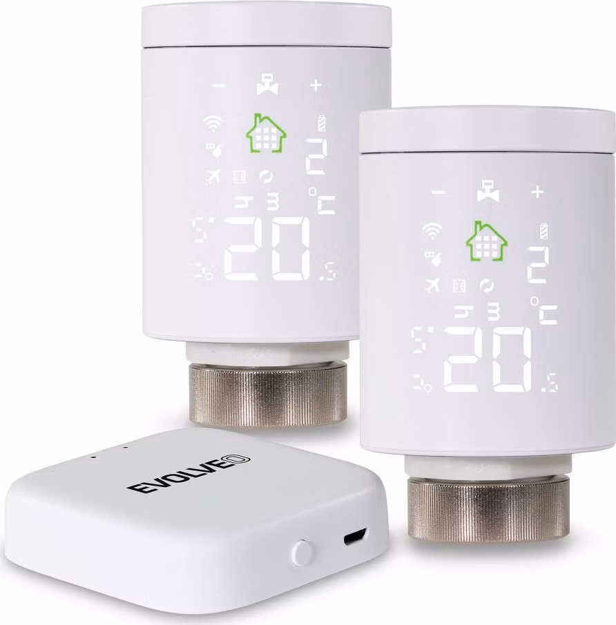 EVOLVEO Heat M30 Starter Pack, 2× chytrá termostatická hlavice na radiátor &amp; centrální jednotka