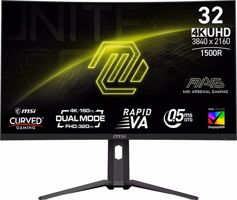 MSI MAG 321CUPDF Gaming monitor 31,5" Rapid VA zakřivený/3840x2160(UHD)/160Hz (320Hz - FHD)/0,5ms/2xHDMI/DP/USB-C/výšk.nast./černá