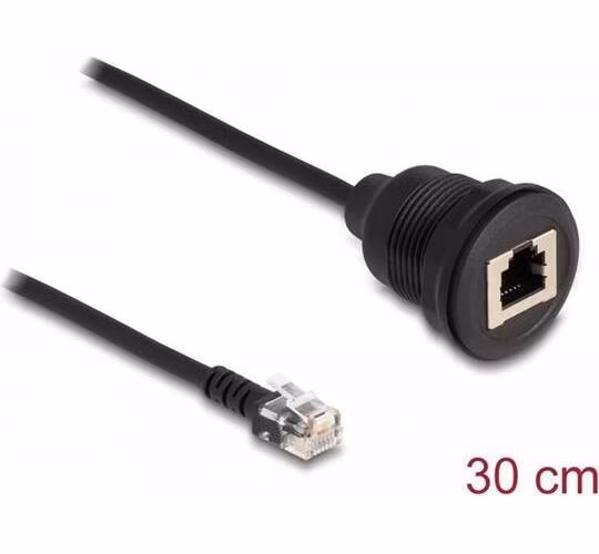 Delock Kabel ze zástrčky RJ12 na zásuvku RJ12 k instalaci, 30 cm, černý