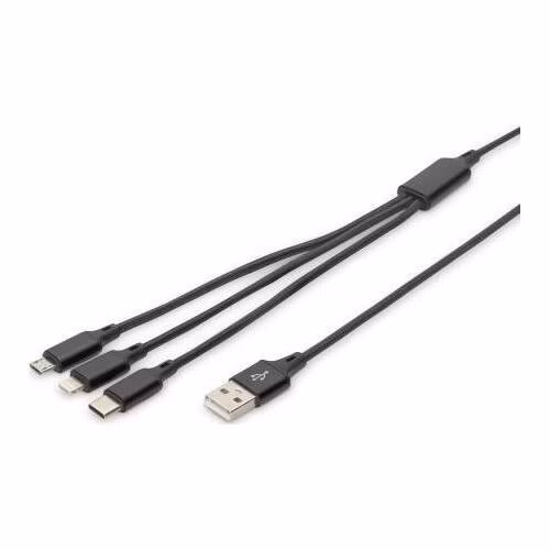 USB nabíjecí kabel, 3 v 1 , USB A - Lightning+micro B+Type-C 1m, kabel, bavlna, CE, bl