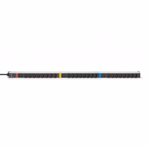 DIGITUS IT BASIC PDU, 3PH, 16A, 24 x C13, 3 x C19 Vertikální, 3m kabel, IEC309 3Ph-16A zástrčka