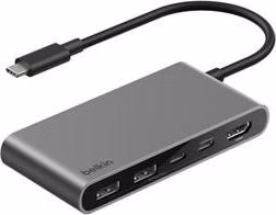 Belkin CONNECT 5v1 USB-C hub s dvojitým USB-C portem – stříbrný