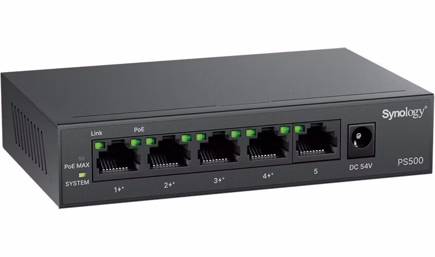 Synology switch PS500 (5xGbE,4xPoE+,60W,fanless)