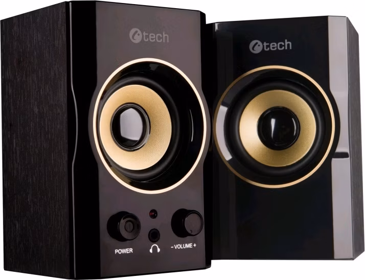 C-TECH reproduktory SPK-11, 2.0, dřevěné, černo-zlaté, USB, 5W