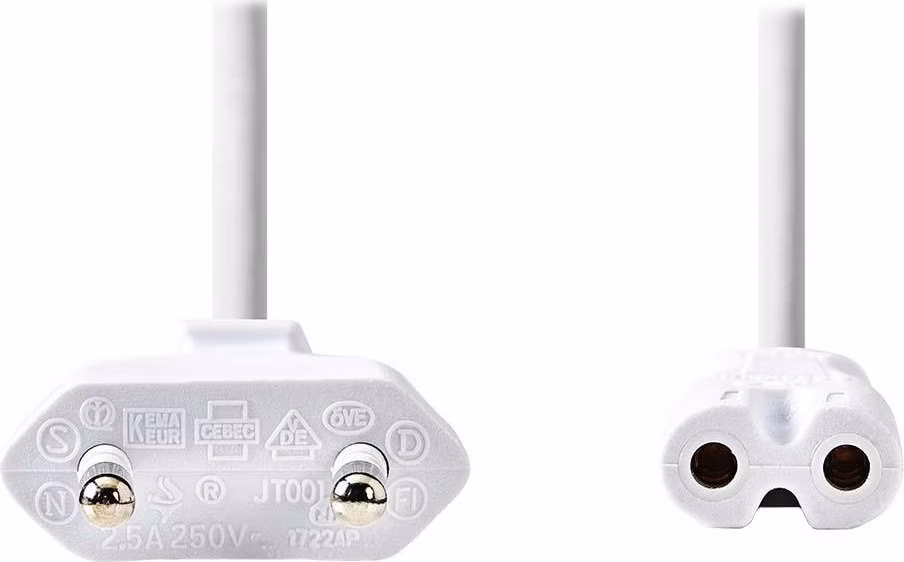 NEDIS napájecí kabel 230V pro adaptéry/ přípojný/ Euro zástrčka/ konektor IEC-320-C7/ dvoulinka/ bílý/ bulk/ 2m