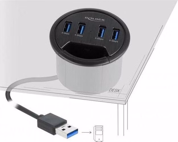 Delock Čtyřportový stolní rozbočovač se 4 x SuperSpeed USB Typu-A