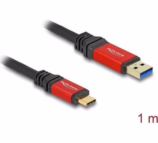 Delock USB 10 Gbps kabel USB Typ-A samec na USB Type-C™ samec 1 m červený kovový