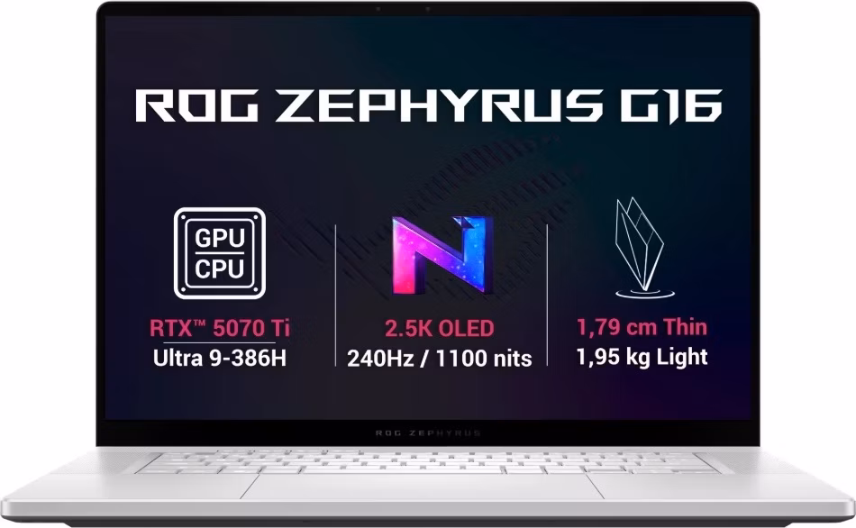 ASUS ROG Zephyrus G16/GU606AR-TB011W/U9-386H/16"/2560x1600/32GB/1TB/RTX 5070Ti/W11H/White/2R