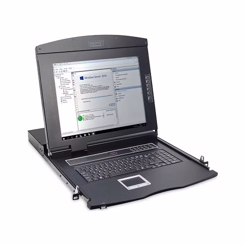 DIGITUS Modulární konzole se 17" TFT (43,2 cm), 1 port KVM a touchpad, německá klávesnice