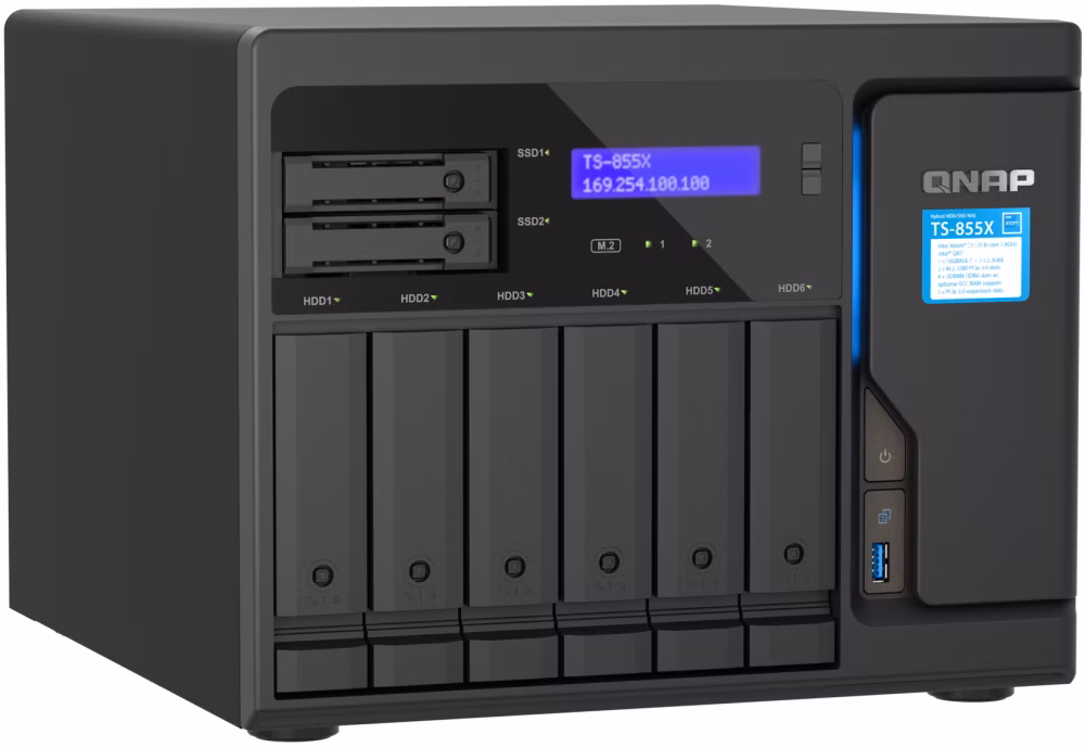 QNAP TS-855X-8G   6x 3,5"+2x 2,5", 8GB RAM, 2x M.2 NVMe, 2x PCIe, 1x 10GbE, 2x 2,5GbE