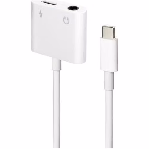 Gembird audio adaptér USB-C (F) na stereo 3.5 mm jack (M) + USB-C (F) pre nabíjanie, 10cm kábel, biely
