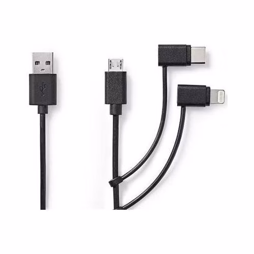 Nedis CCGL60620BK10 - USB 2.0 kabel 3v1 | USB-A Zástrčka - USB-C/Micro USB-B/Apple Lighting Zástrčka | 1 m | Černá