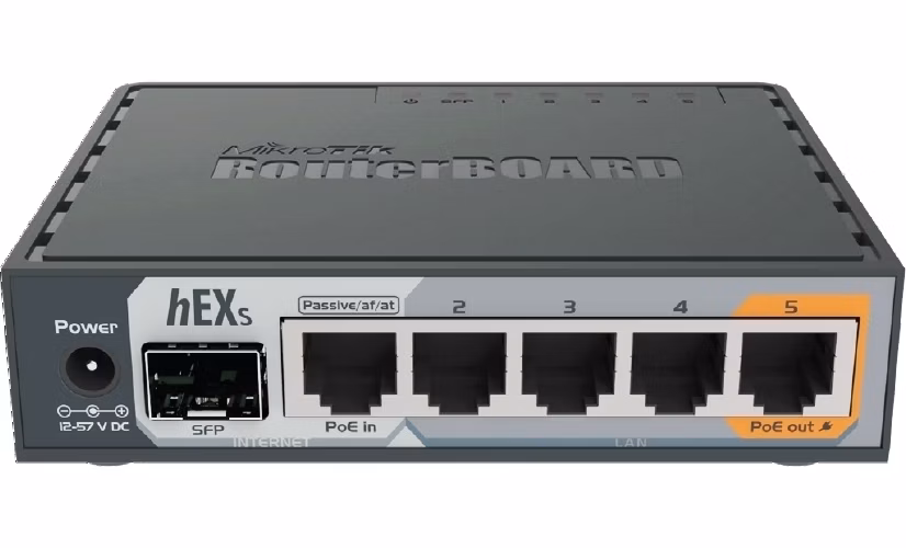 MikroTik RouterBOARD hEX S, 880MHz dvojjadrový CPU, 256MB RAM, 5x LAN, 1x SFP, PoE in/out, USB, microSD slot, vrátane. Licencia L4