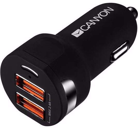 Canyon C-04, univerzálna autonabíjačka, 2x USB, 5V/2.4A, inteligentná technológia nabíjania, čierna