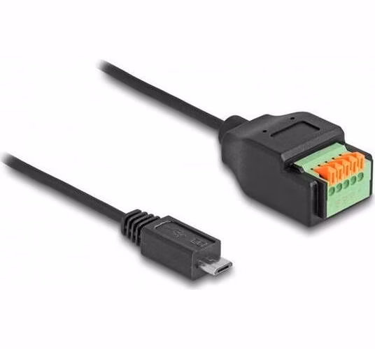 Delock Adaptér kabelu ze zástrčkového konektoru USB 2.0 Typu Micro-B (samec) na svorkovnici, s tlačítkem, 15 cm