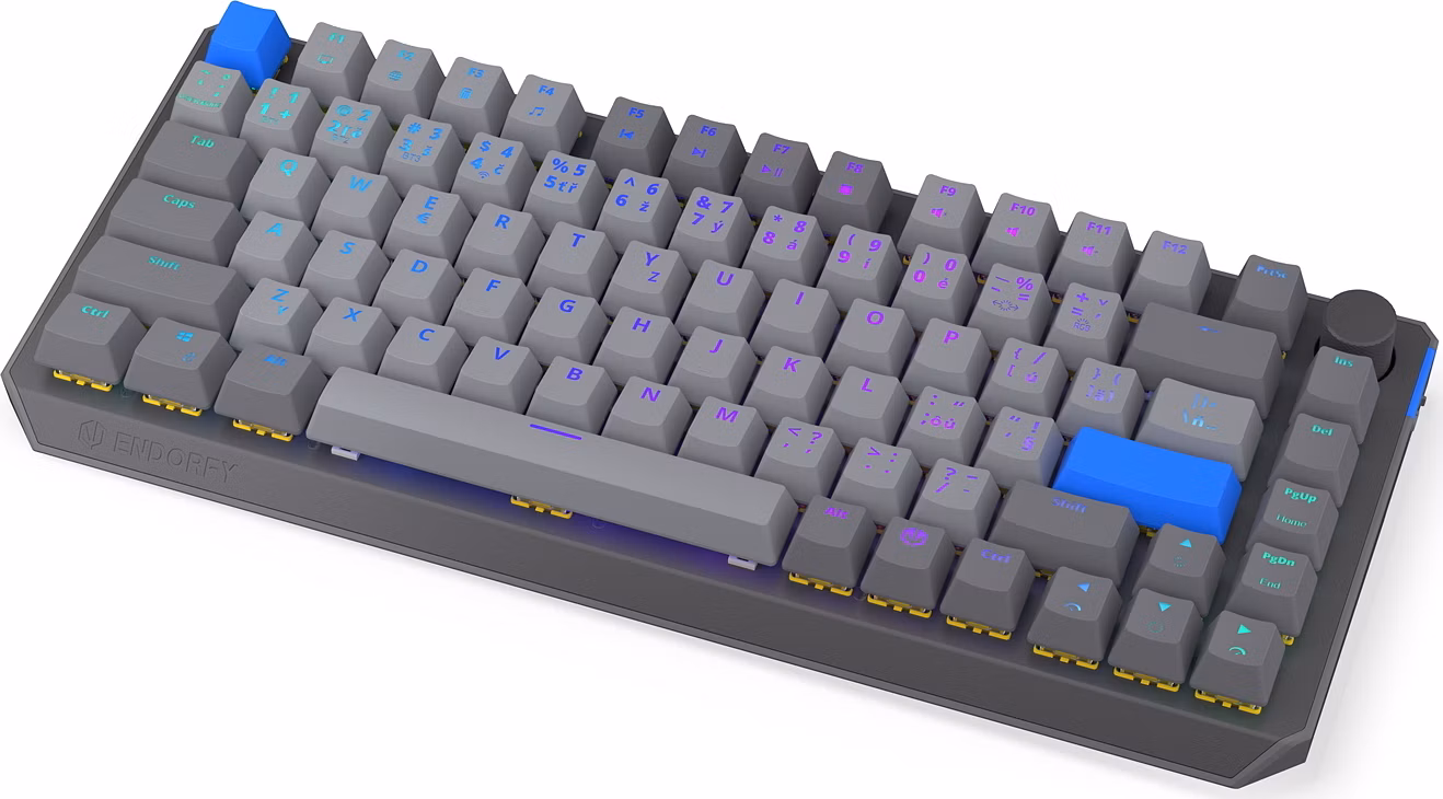 Endorfy Thock V2 75% Wireless Klávesnice,herní,bezdr.,mechan.,Endorfy Yellow,CZ/SK layout,75% vel.,ARGB,hliník,BT,2,4Ghz USB,šedá