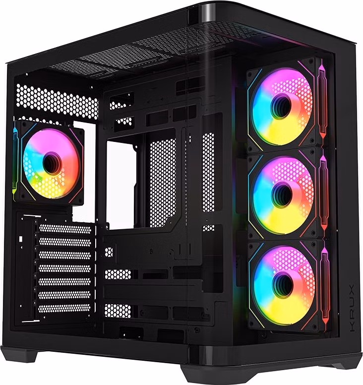 Krux skříň Tano ATX / 4x120 mm PWM ARGB fan / 2xUSB 3.0 / USB-C / panoramatická zaoblená/ černá