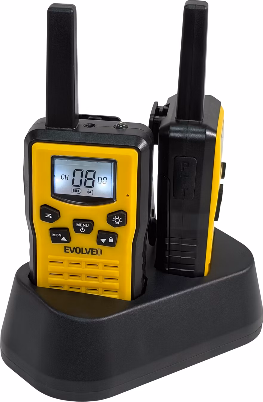 EVOLVEO FreeTalk 2W, PMR vysílačka s výkonem 0,5 a 2W, žlutočerná