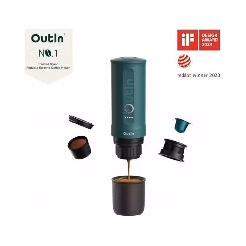 Outin Nano Prenosný espresso kávovar, farba modrozelená