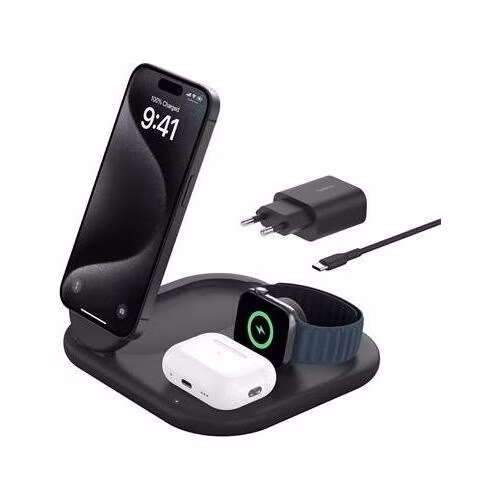 Belkin BOOST CHARGE™ Qi2 15W 3v1 Magnetický nabíjecí stojan, skládací, černá