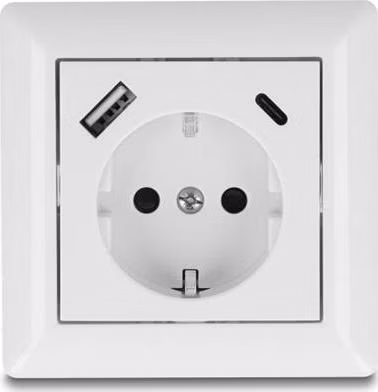 Delock Zásuvka na zeď se dvěma nabíjecími porty USB, 1 x USB Typu-A a 1 x USB Type-C™ s PD 3.0, 18 W