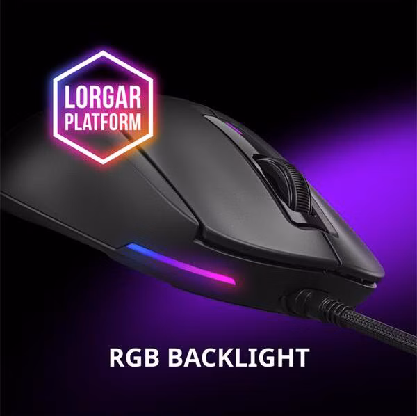 Lorgar MSA10WRWH, herná myš, ultraľahká 55g, 6 prog. tlačidiel, 12 000 dpi, podsvietenie RGB, biela