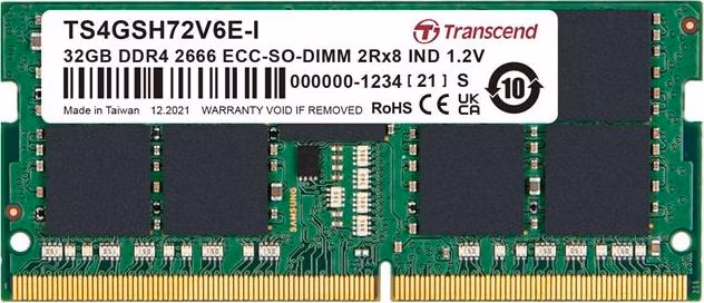 Transcend paměť 32GB Industrial ECC SODIMM DDR4 2666 2Rx8 2Gx8 CL19 1.2V