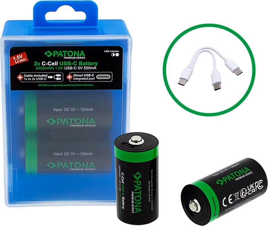 PATONA nabíjecí baterie LR14 (C) Li-lon 2300mAh 1,5V s USB-C nabíjením, 2ks v balení