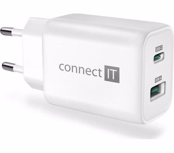 CONNECT IT Wanderer2 GaN nabíjecí adaptér 1×USB-C + 1xUSB-A, 33W PD, BÍLÝ