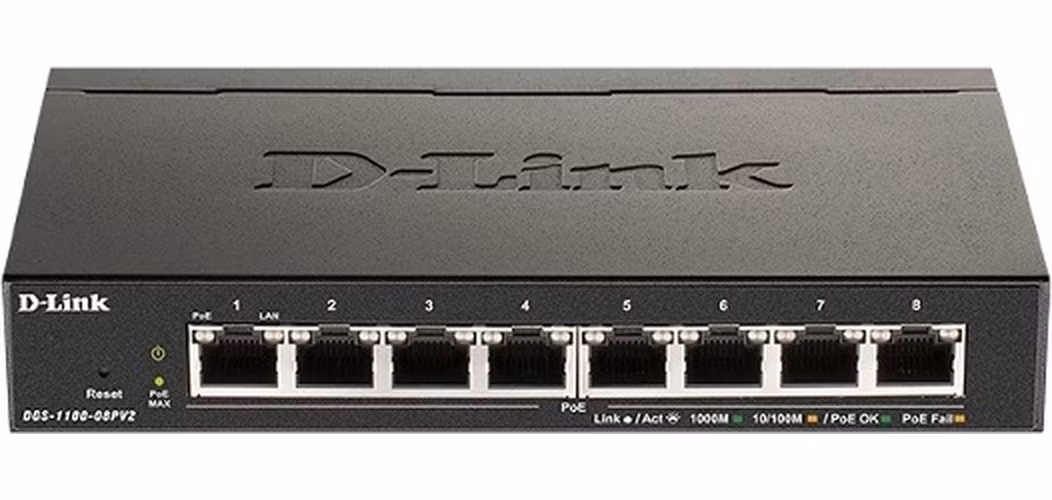 D-Link DGS-1100-08PV2 8-Port PoE Gigabit Smart Managed Switch- 8-Port 1000BaseTX Auto-Negotiating 10/100/1000Mbps Switch