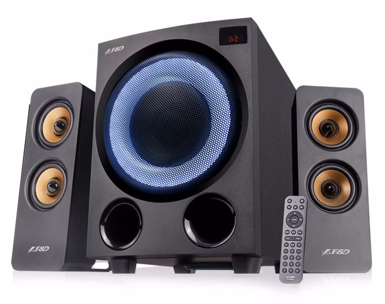 ROZBALENÉ - FENDA F&amp;D repro F770X/ 2.1/ 76W/ černé s RGB/ BT5.0/ FM rádio/ USB přehrávání/ optický vstup/ dálkové ovládání