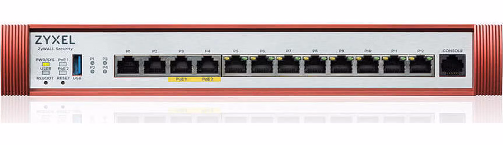 Zyxel USG FLEX 500H Series, User-definable ports with 2*2.5G, 2*2.5G (PoE+) &amp; 8*1G, 1*USB with 1 YR Entry Defense Pack