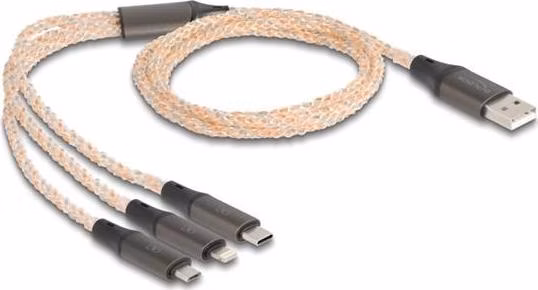 Delock Nabíjecí kabel USB RGB 3 v 1 z Typ-A na Lightning™ / Micro USB / USB Type-C™, 1,20 m