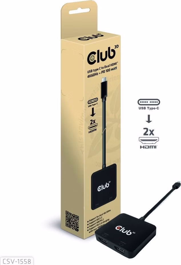 Club3D Video hub MST USB-C na 2xHDMI + USB-C PD 3.0, 4K60Hz