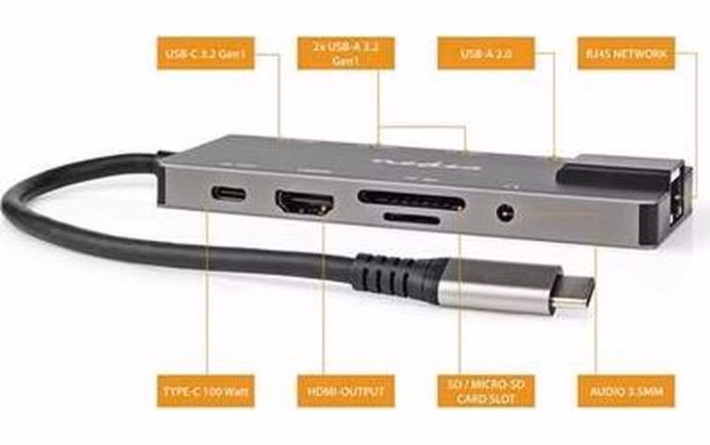 Nedis CCBW64775AT02 - Dokovací Stanice | USB 3.2 Gen 1 | USB-C™ Zástrčka | RJ45 Zásuvka / SD / Výstup HDMI™ / 2x USB-C™