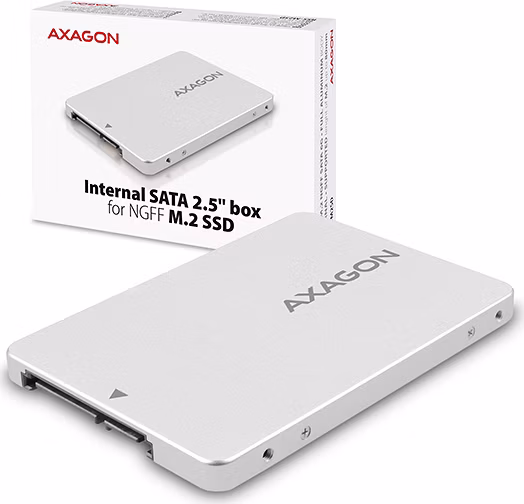 AXAGON RSS-M2SD, SATA - M.2 SATA SSD, interný 2.5" ALU box, strieborný