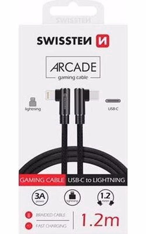 SWISSTEN TEXTILNÍ DATOVÝ KABEL ARCADE USB-C / LIGHTNING 1,2 M ČERNÝ