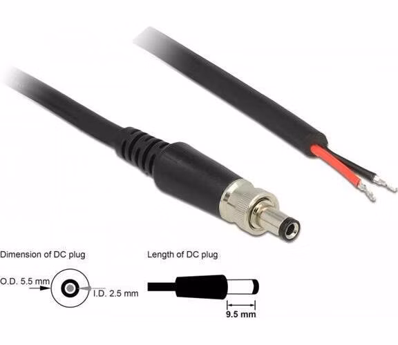 Delock Napájecí kabel DC 5,5 x 2,5 x 9,5 mm šroubovací s odhalenými konci drátů 95 cm