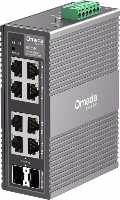 Omada 8-Port Gigabit Industrial Easy Managed Switch 8× Gigabit Ports (6× RJ45, 2× RJ45/SFP Combo) Professional Industria
