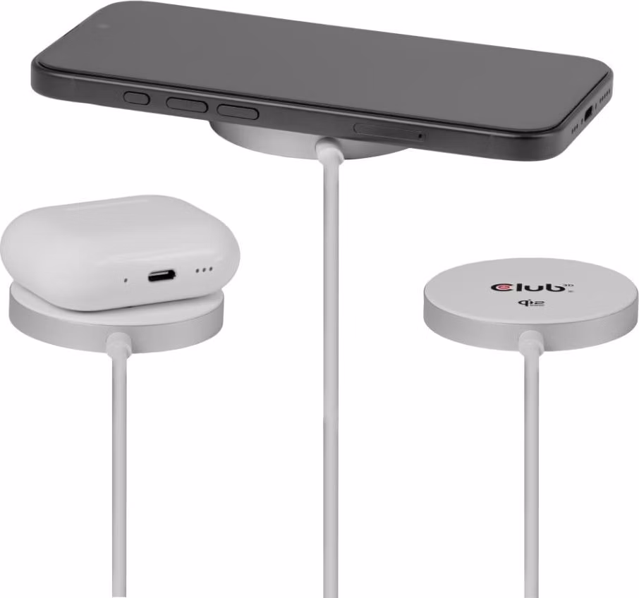 Club3D Bezdrátová nabíječka, 1x Qi2 25W, MagSafe, Qi certifikováno, bílá